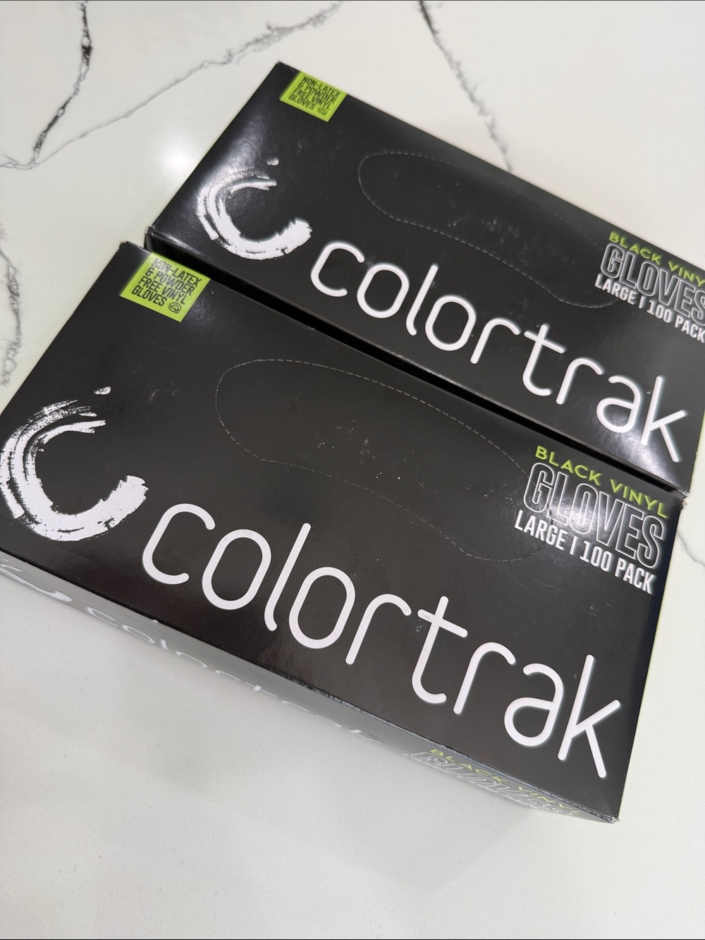 2 NIB ColorTrak Black Vinyl Gloves - Large (100 Pack)